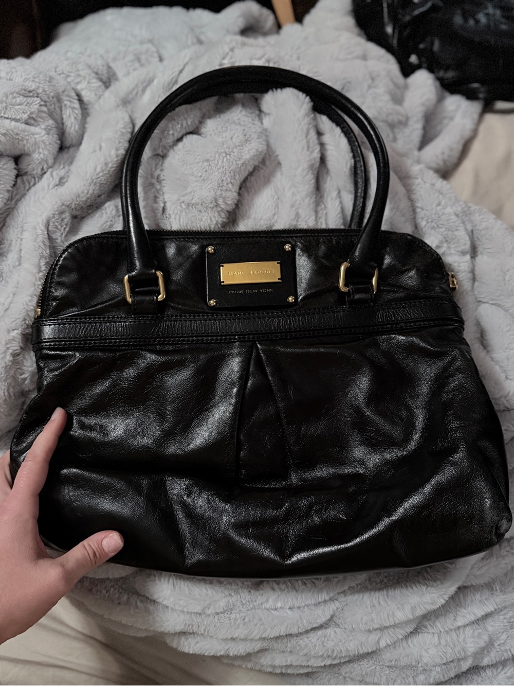 Marc by Marc Jacobs Black Soft Leather Satchel Gold Hardware Large Shoulder Bag